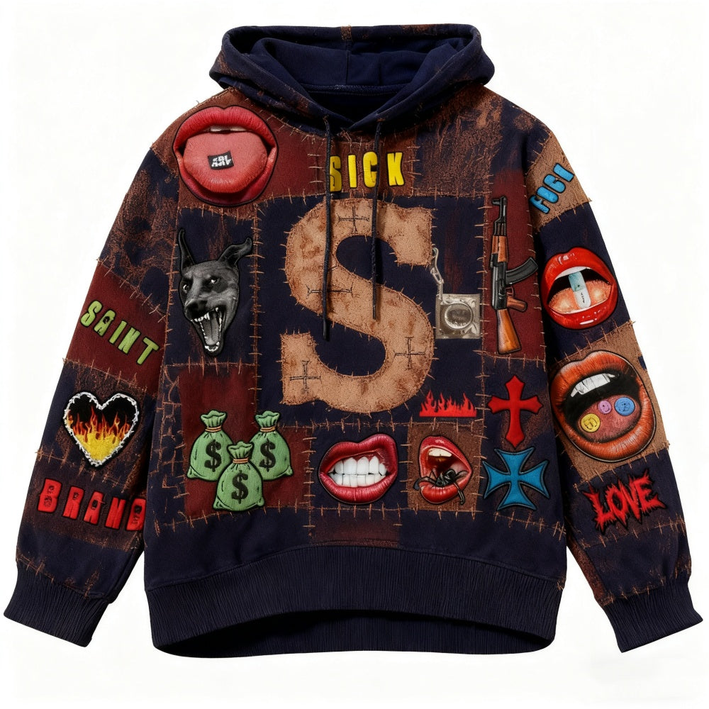 Men's Printed Long-sleeved Hooded Sweatshirt