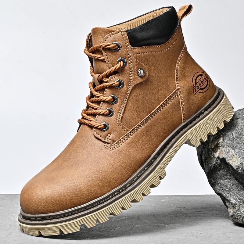 Genuine Leather Men's Shoes Mid-top Men's Casual Martin Boots